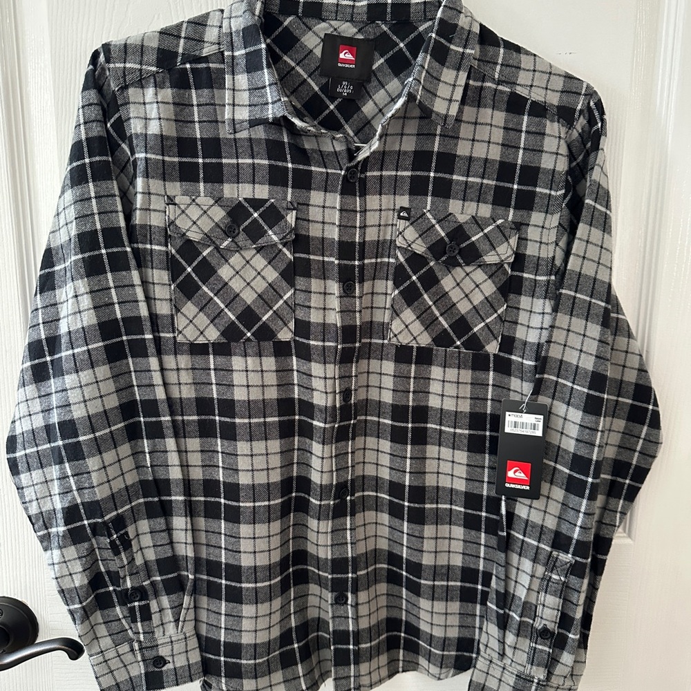 Boys Quiksilver Black and Gray Checkered Flannel Shirt